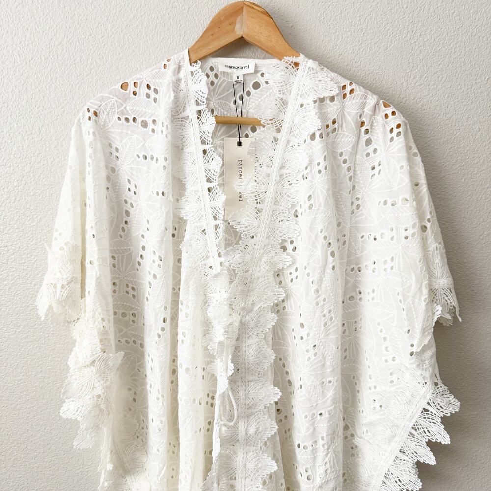 DANCE & MARVEL | Lace Eyelet Cover Up‎ Kimono Wrap Tie  White Oversized | Small